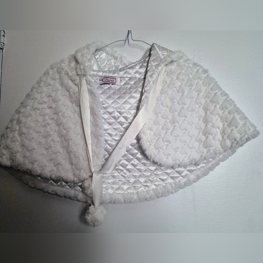 White Hooded Cape with Pom-Poms